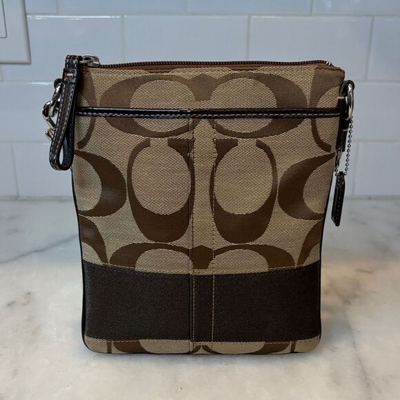 Coach Crossbody Purse Handbag Signature Stripe Jacquard Logo Swing Pack Bag - Picture 2 of 16